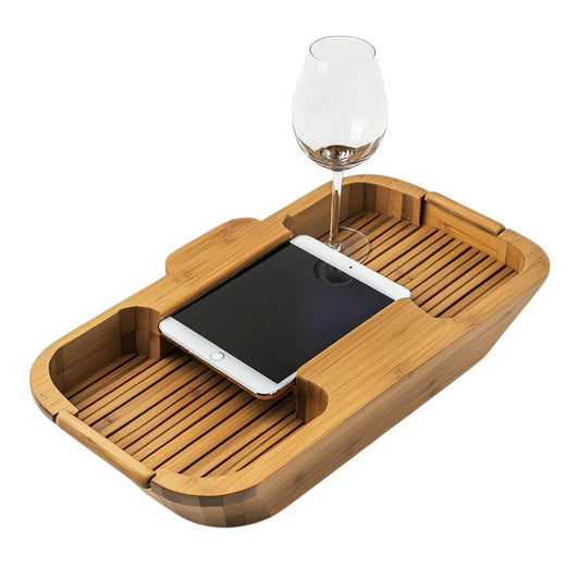 Weson Bamboo Bathtub Caddy Tray - Expandable Wings to Fit Any Tub - Waterproof Wood Bath Tray with Wine Glass, Tablet & Phone Holder - Natural Bamboo