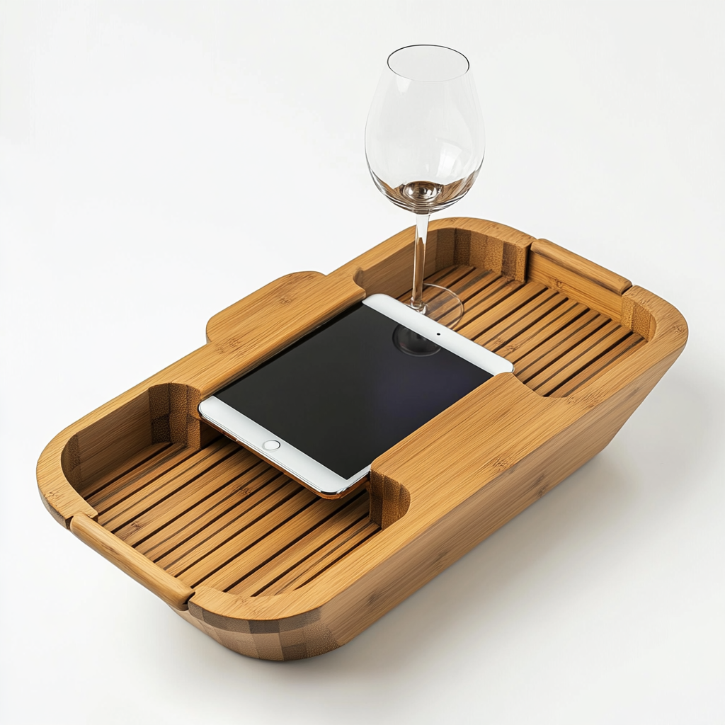 Weson Bamboo Bathtub Caddy Tray - Expandable Wings to Fit Any Tub - Waterproof Wood Bath Tray with Wine Glass, Tablet & Phone Holder - Natural Bamboo